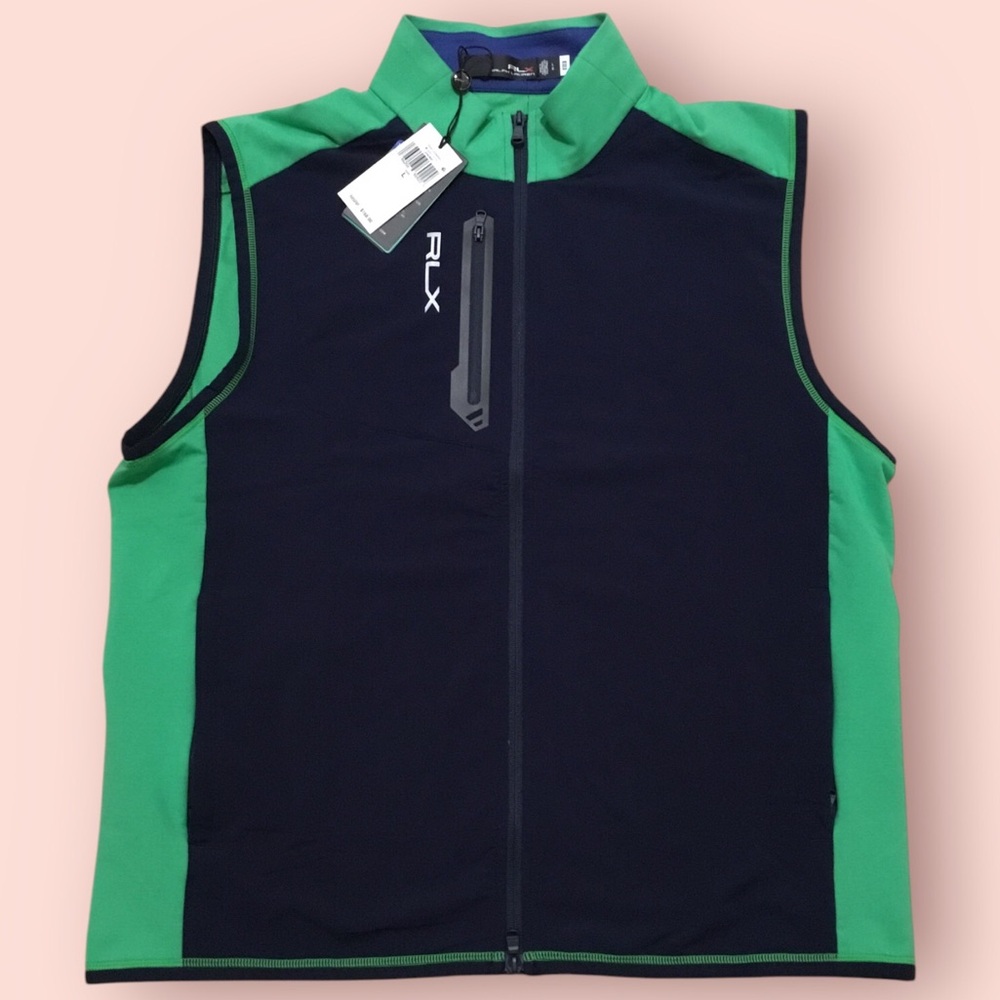 RLX Golf Mockneck Full-Zip Tech Terry Vest (Navy / Green)